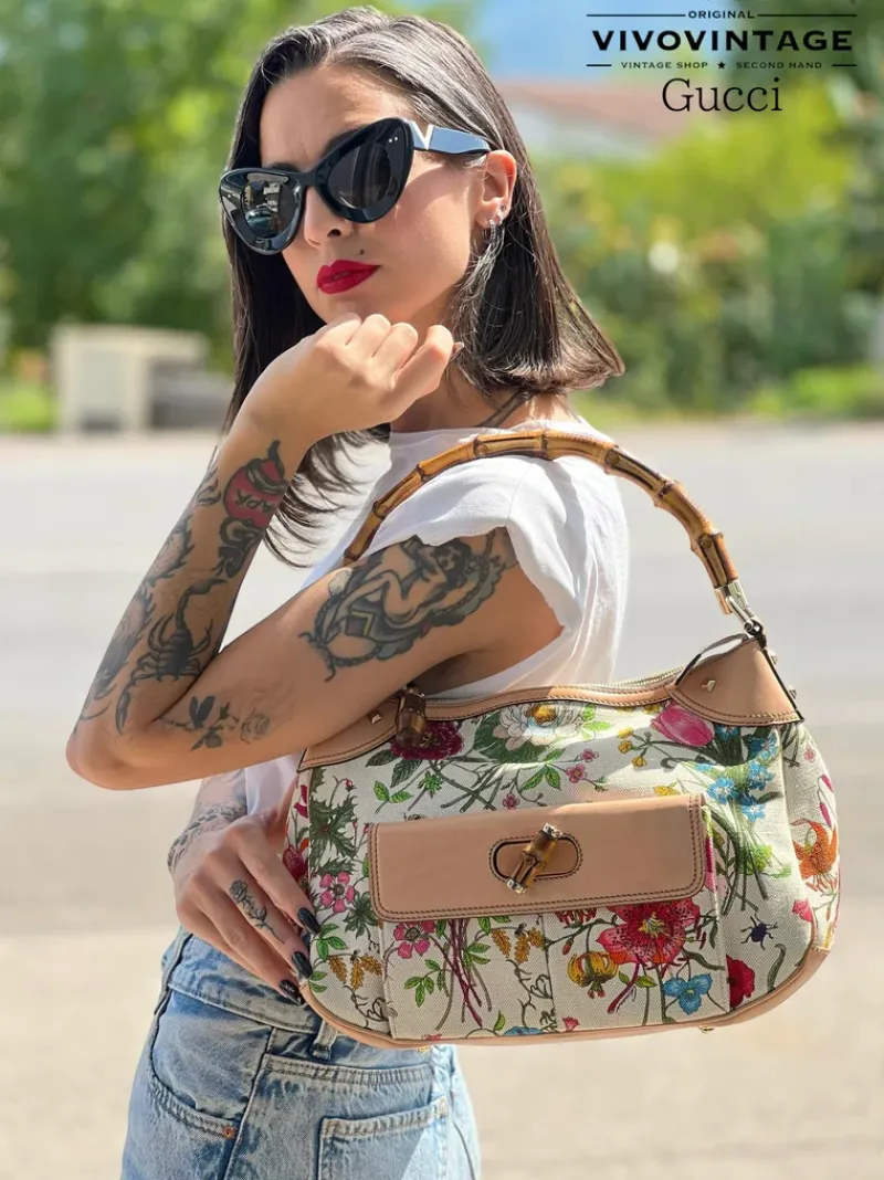 Borse A Spalla>Gucci Borsa Flora Bamboo